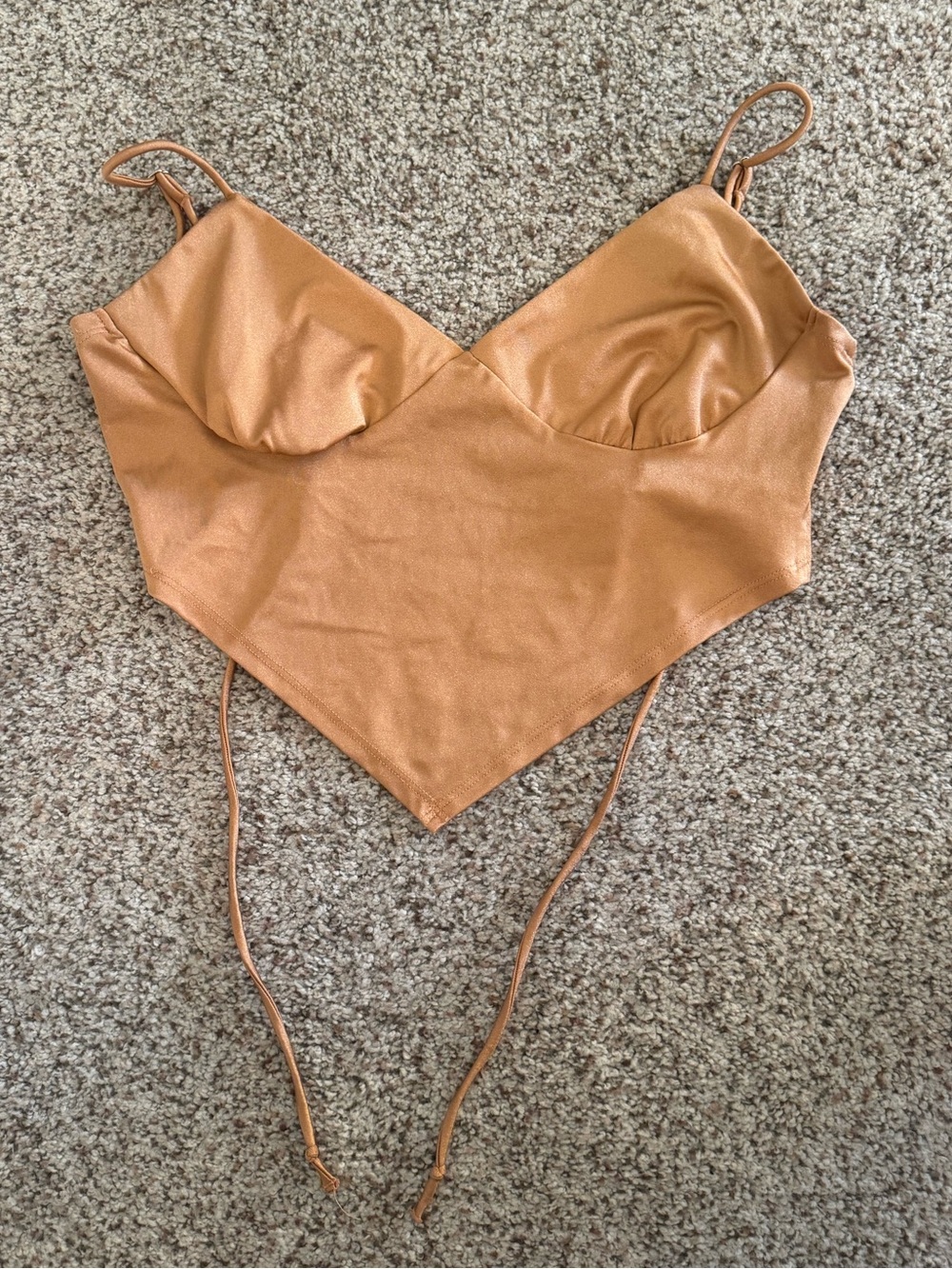 Pointed-Hem Satin Cami Tank Top in Tan